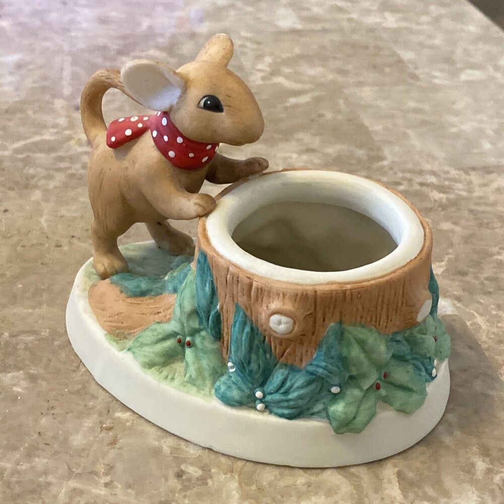 Vintage Current Candle Votive Holder Mouse and Tree Trunk Holiday Christmas